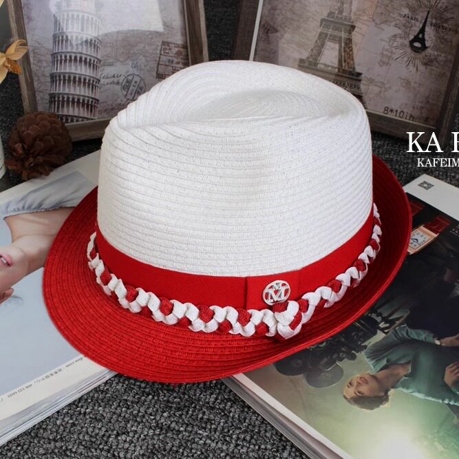 新款个性小香风红白麻花辫M字装饰小礼帽爵士帽休闲帽