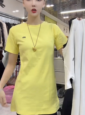 韩版刺绣字母中长款纯棉短袖T恤女夏季新款百搭简约遮臀黑色上衣