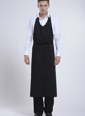 厨房围裙 厨师围裙V领围裙 Family chef西餐厅 咖啡厅工作服围裙