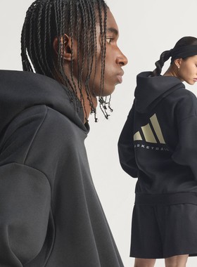 阿迪达斯2026春男女情侣款篮球抓绒连帽卫衣套头衫JX5597 JX5598