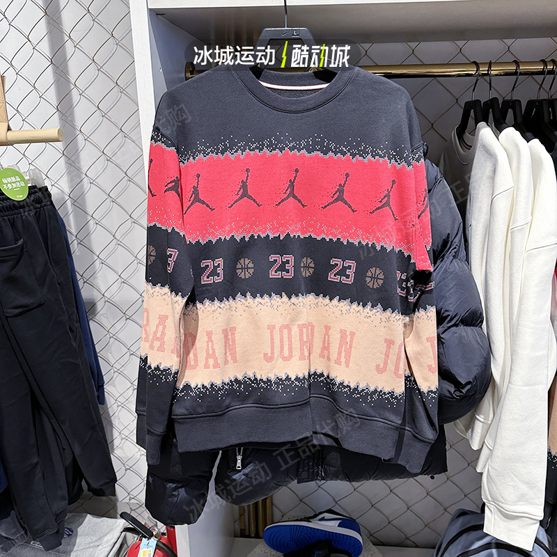 Nike耐克男子秋季AJ圆领针织印花加绒运动套头衫卫衣FD7464-687