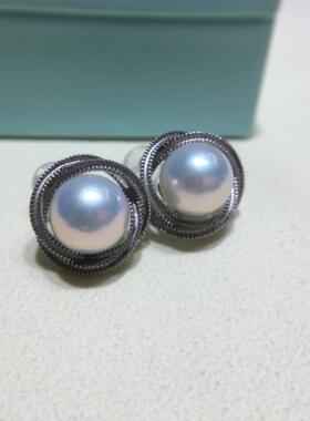 淡水珍珠耳环 8-9㎜ 正圆强光 白亮 S925银 简单素钉女生日常百搭