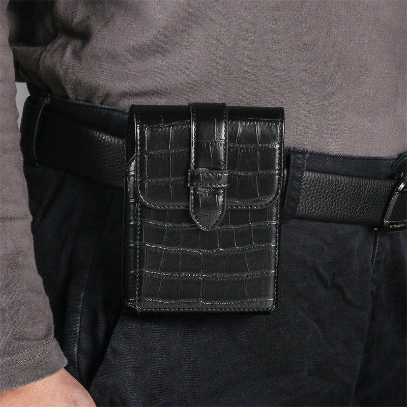 适用苹果Duo穿皮带腰包iPhoneDuo真皮鳄鱼纹小米18fold阔折叠屏翻盖MIUI磁吸Fold保护套男老人竖款皮包袋