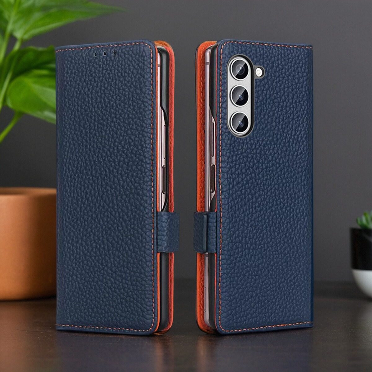 纯皮适用Z fold6/5壳翻盖真皮w25/24/23/22折叠屏套磁吸插卡fold4/3简约牛皮夹高档防摔支架新款皮套男女