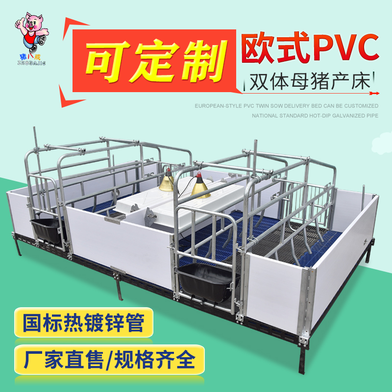 欧式PVC母猪双体产床 国标32热镀锌管猪用产床双体仔猪床畜牧设备