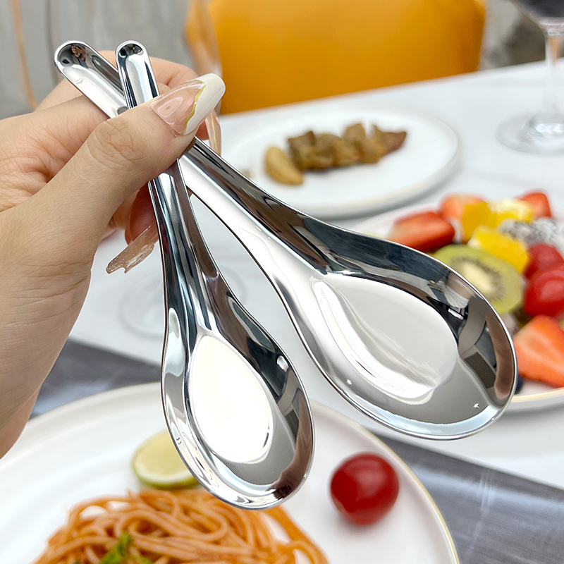 4不锈钢勺子加厚中式平底勺儿童