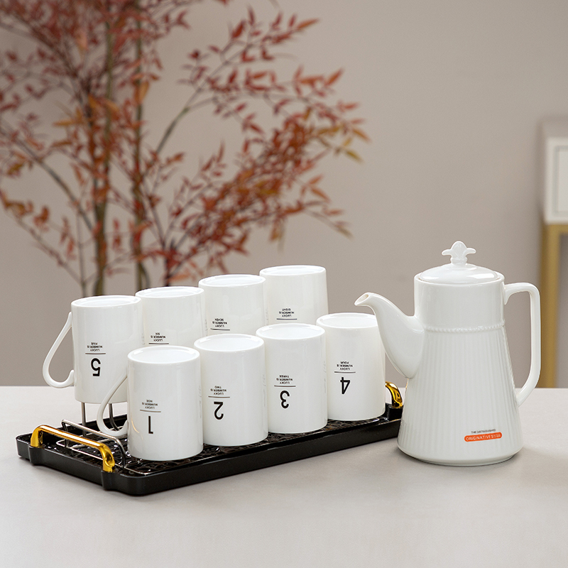 客厅简约陶瓷水具茶杯数字区分