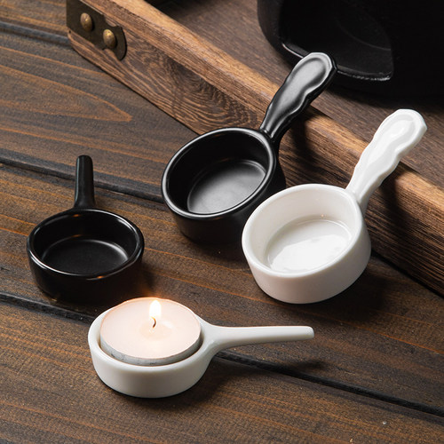 陶瓷蜡烛托黑白配细把手烛托防烫