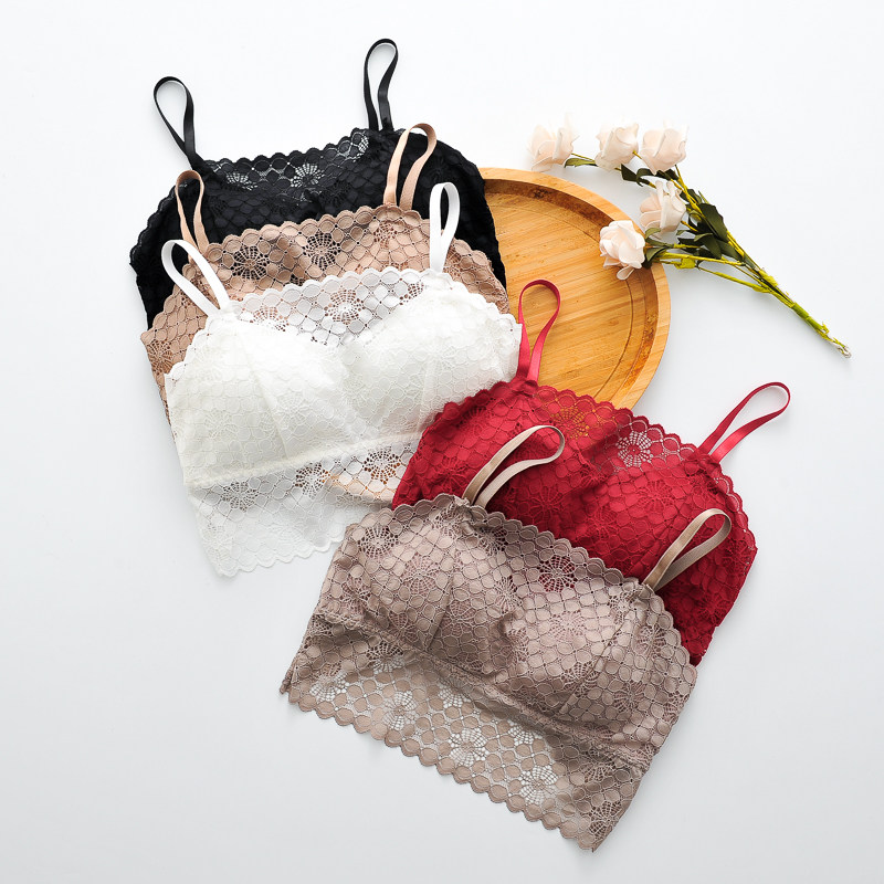 黑色防走光打底内搭抹胸内衣带胸垫蕾丝遮胸吊带小背心可调节肩带