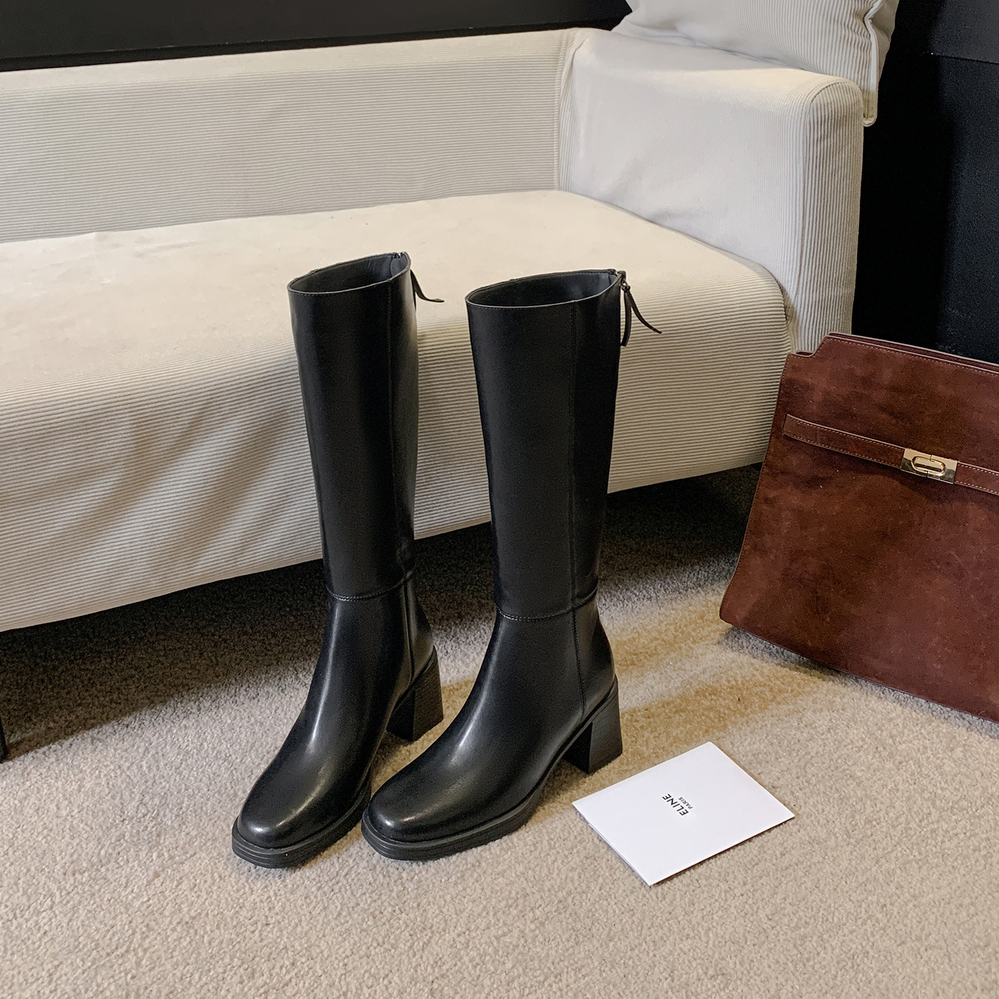 葡萄妈同款 长筒靴女秋冬新款时尚百搭潮真皮厚底辣妹骑士靴高靴