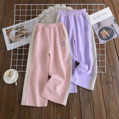2685直筒童裤春季女童休闲长裤阔腿裤潮流亲肤公主拉条卫裤