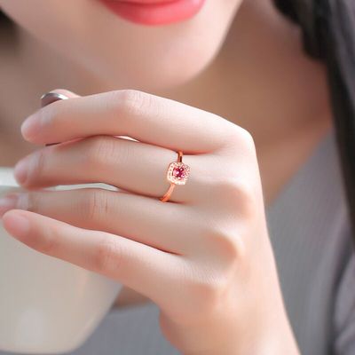 寻她女天然红碧玺原创戒指