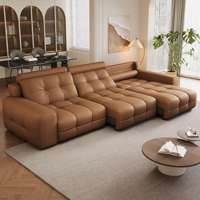 电动沙发床可睡可趟真皮功能客厅新款可伸缩调节两用直排双三人位