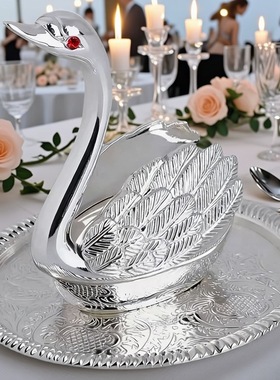 欧式镀银天鹅摆件戒枕首饰项链