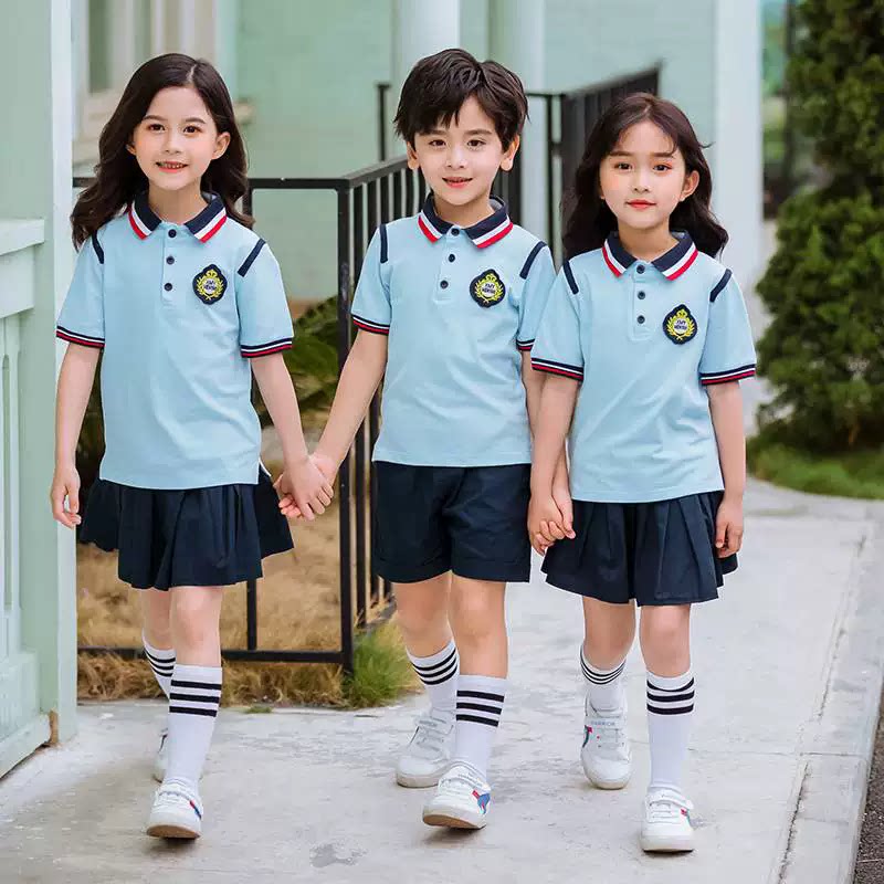 幼儿园夏季园服英伦风中小学生校服班服夏天短袖运动套装纯棉T恤