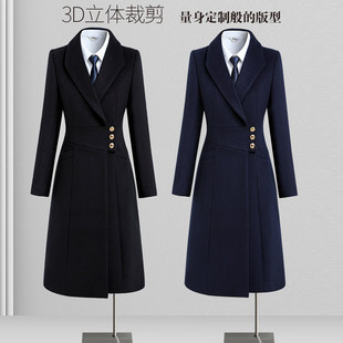 售楼部工作服大衣女冬职业装毛呢外套中长款黑色呢子工装案场客服