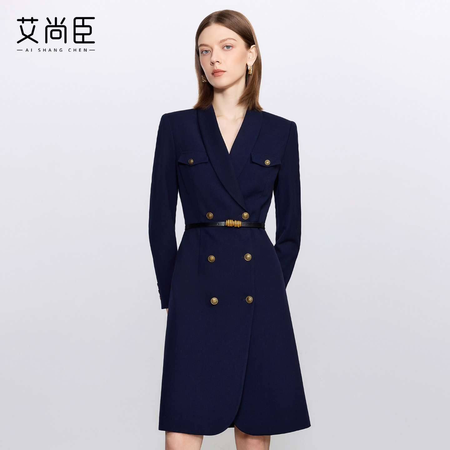 艾尚臣酒红色西装连衣裙女正式场合主持人西装裙女神范通勤职业装