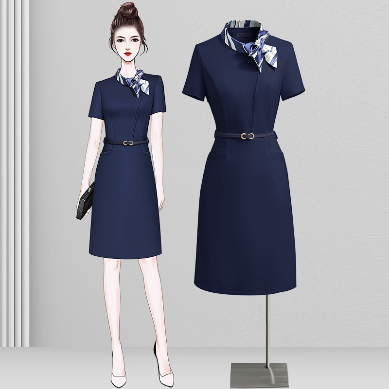 职业连衣裙女夏季新款空姐制服气质时尚前台工作装案场客服工作服
