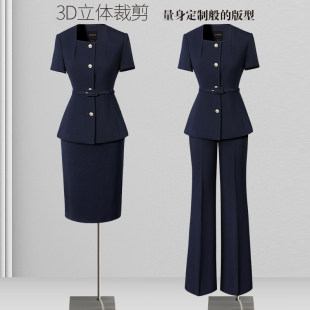 夏季西装套装女薄款短袖高端案场客服礼仪接待前台工作服职业气质