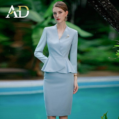 AD法式轻熟风两件套女装2025早春新款蓝色西装套装气质职业工作服