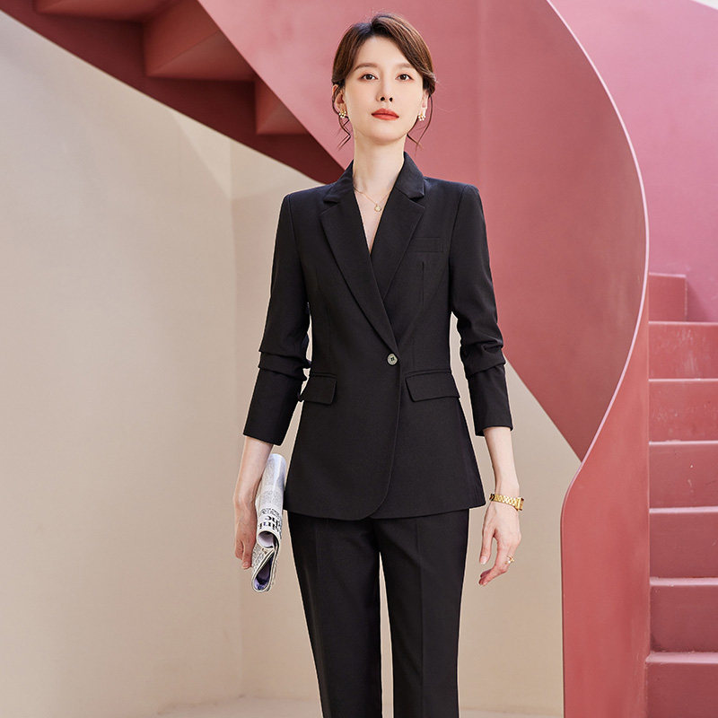 诗璐雅黑色西装套装女长袖公务员面试西服高端时尚气质正装职业装图片
