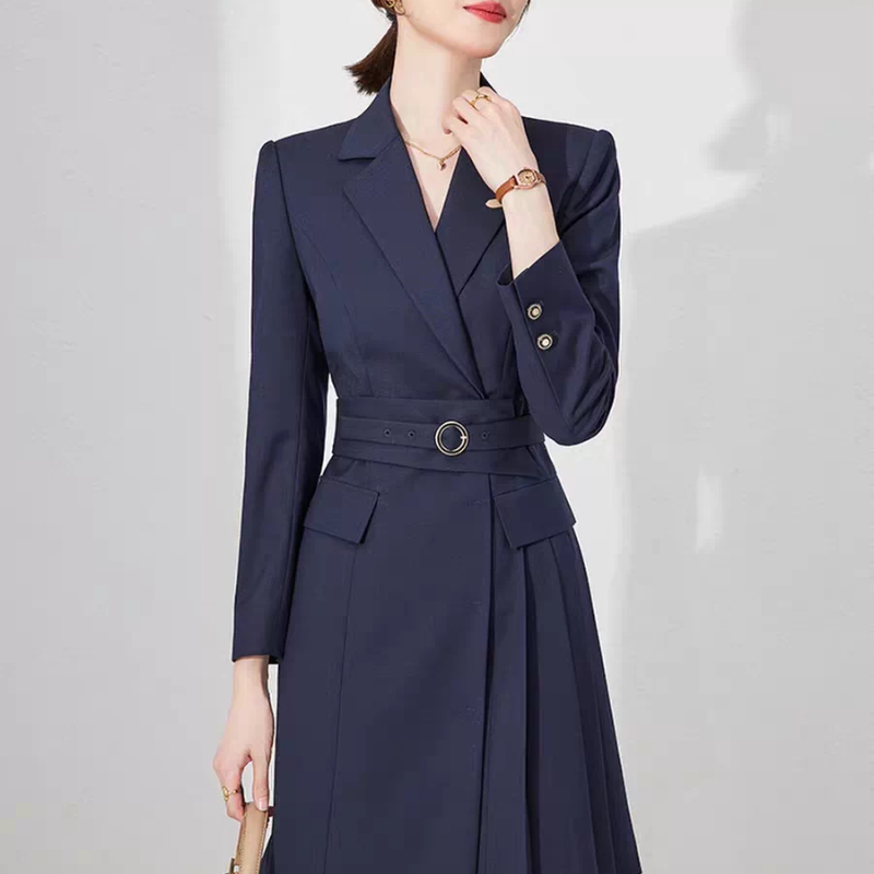 藏青色气质职业正装连衣裙2025新款西装裙女 S-24Q629