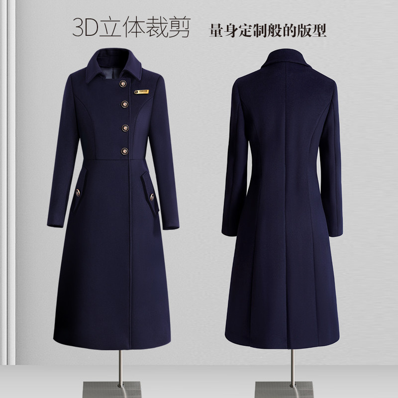 秋冬职业毛呢大衣女中长款售楼处工作服酒店前台接待呢子外套工装