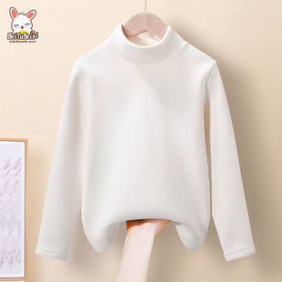 男童白色打底衫加绒纯棉儿童加厚男孩大童装半高领保暖衣上衣内搭