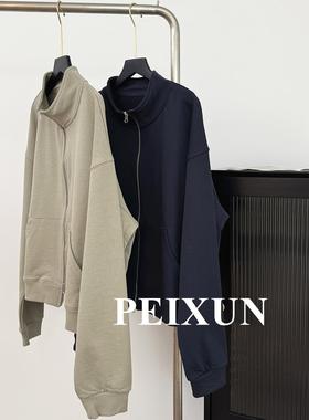 早春升级面料！休闲藏肉减龄极简主义立领双拉链毛圈棉卫衣外套