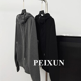 长期主义 女 早秋刚需实穿派设计感双拉链外套磨毛绒连帽卫衣帽衫