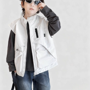 儿童时髦男孩户外背心时尚 加厚2025新款 加棉外套 马甲秋装 男童工装