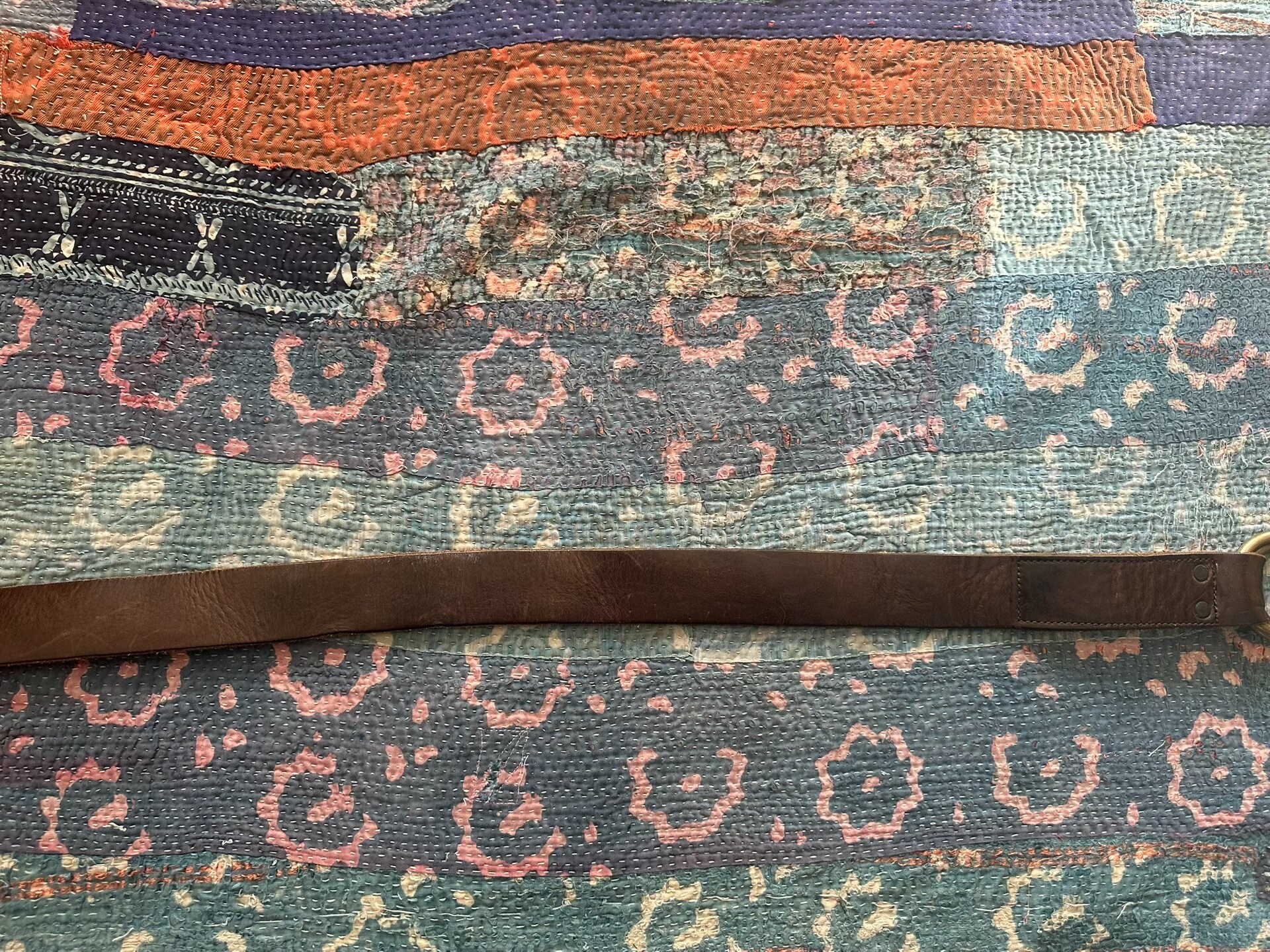 RRL Italian Brown Leather Double Ring Belt — label