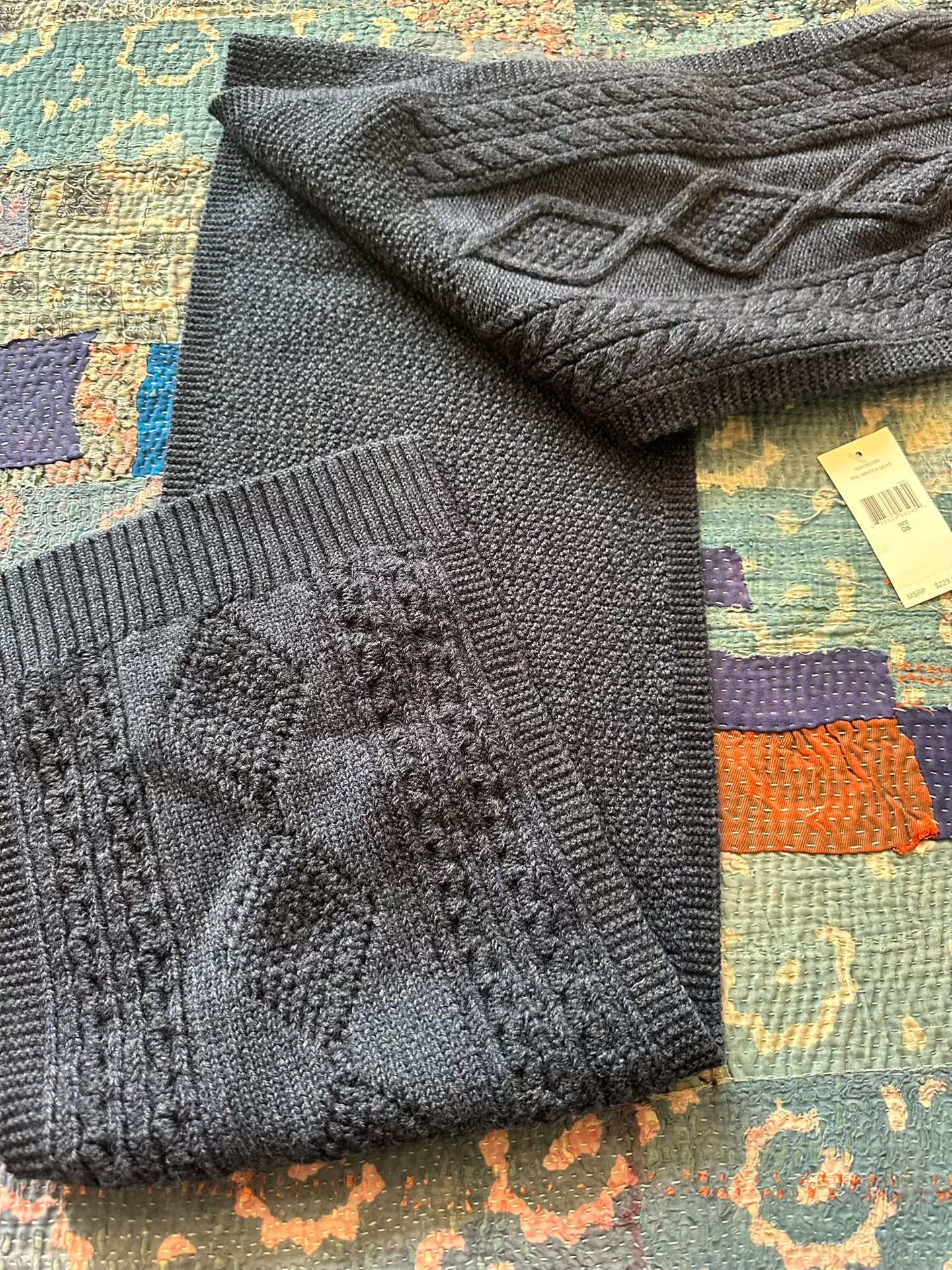 RALPH LAUREN Navy Cable-Knit Scarf — front