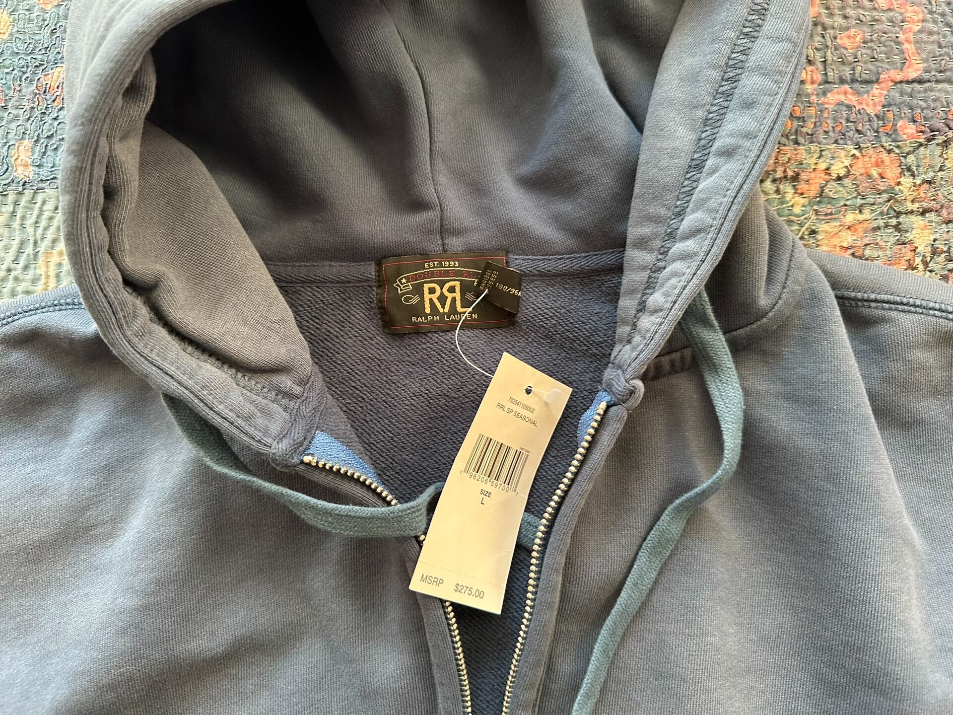 RRL Gray Full-Zip Hoodie New — detail