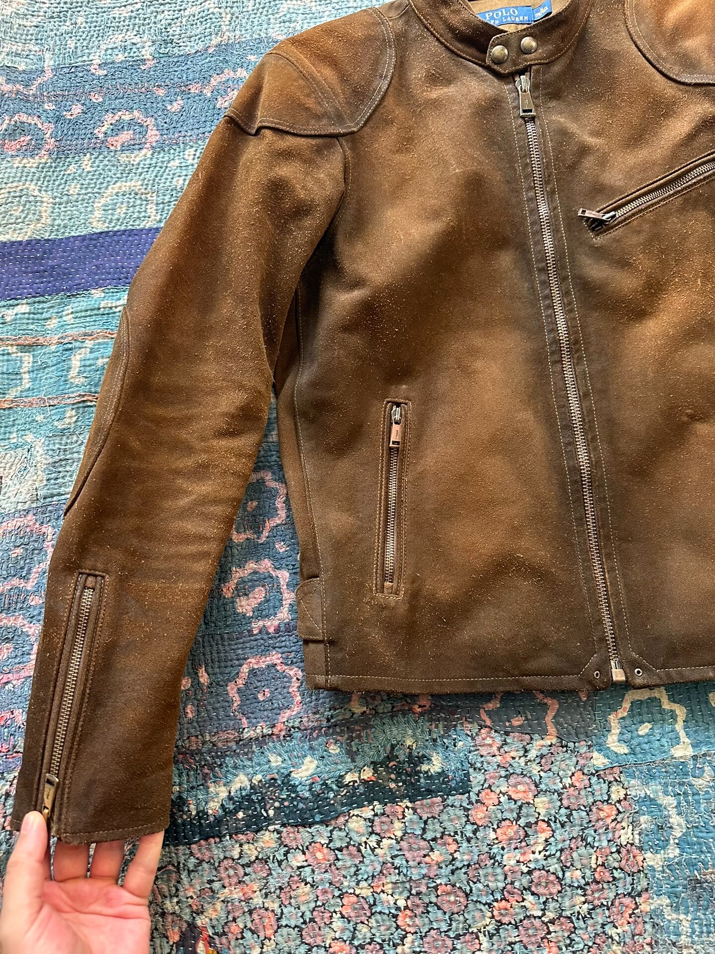 Polo Ralph Lauren Brown Suede Moto Jacket — detail