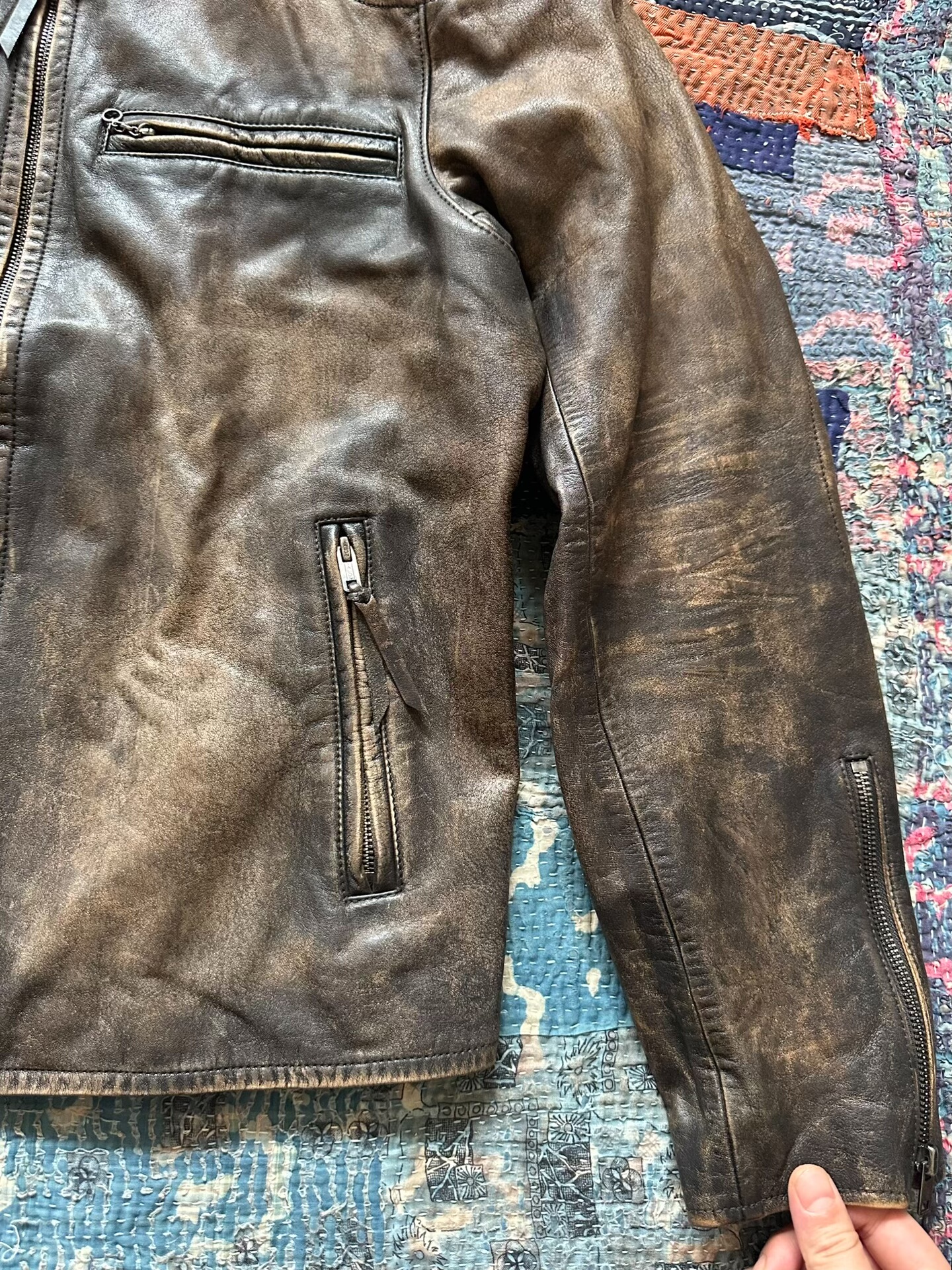 Polo Ralph Lauren Brown Distressed Leather Moto Jacket — back