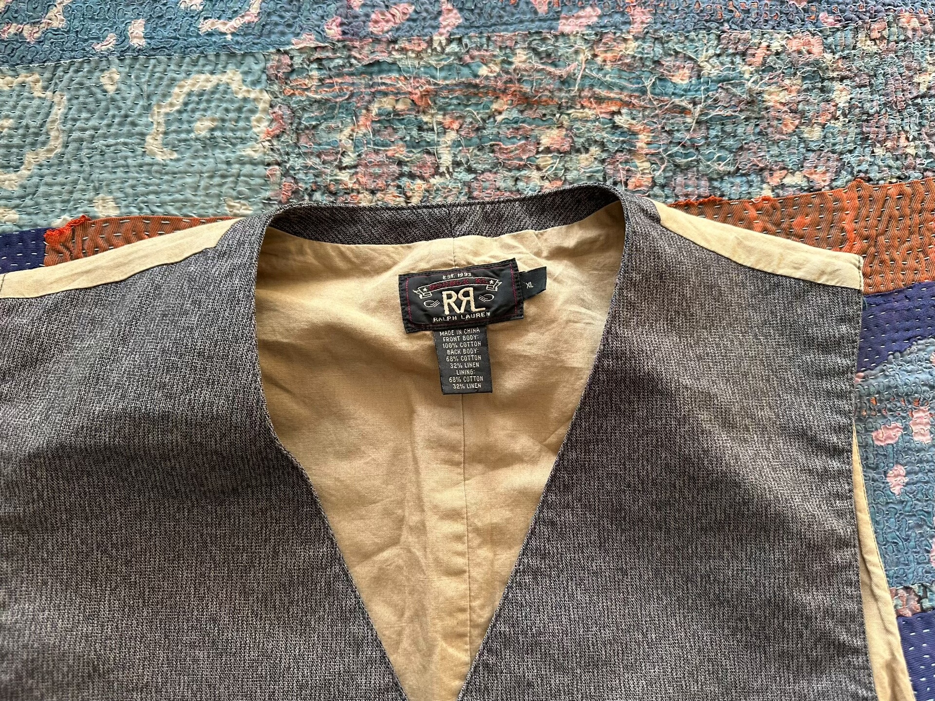 RRL Ralph Lauren Gray Pepper-Salt Vest — detail