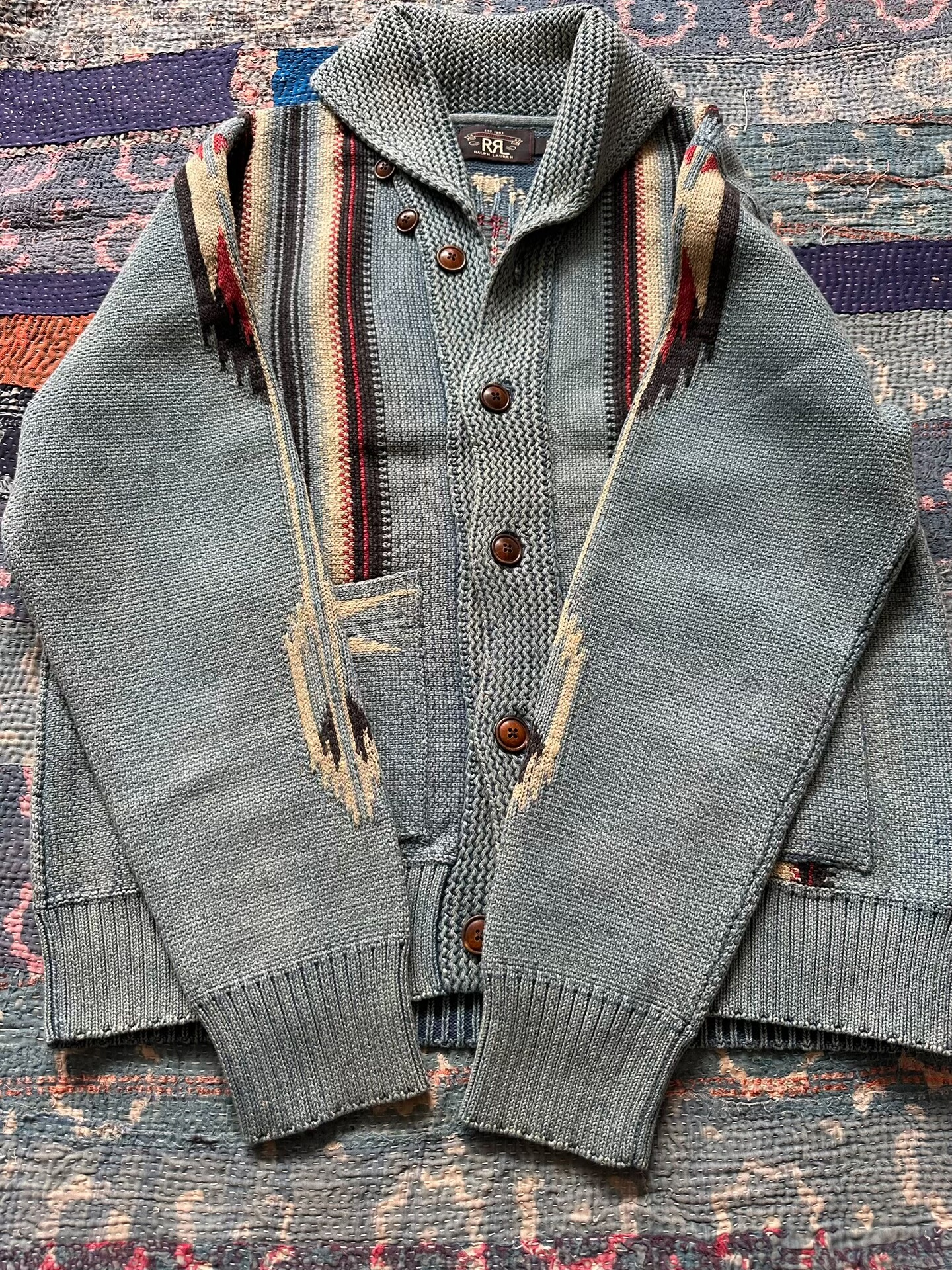 RRL Light Blue Striped Cardigan — back