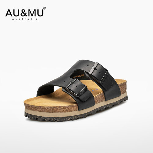 AUMU复古真皮软木底勃肯凉拖鞋女