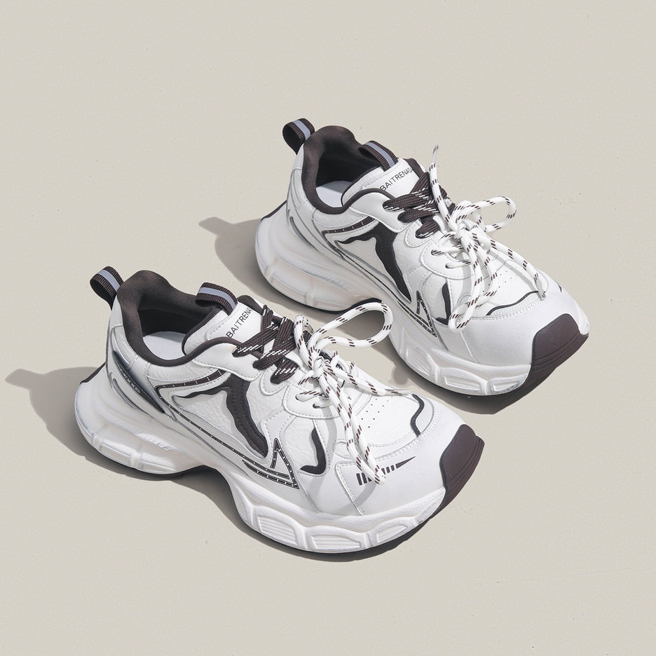 周周推荐~2025年新款厚底老爹鞋女白色增高运动鞋休闲系带松糕鞋