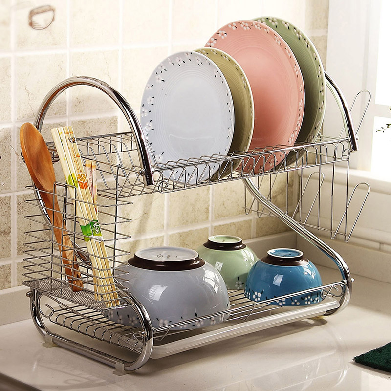 欧润哲双层放碗架厨房置物架台面碗盘收纳架碗碟沥水架碗筷收纳盒