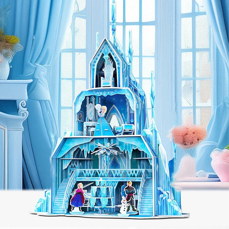 迪士尼冰雪奇缘爱莎公主城堡立体拼装模型拼图手工DIY玩具摆件