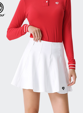 DEXGOLF高尔夫服装女士百褶裙半身裙高腰显瘦学院风a字短裙白色