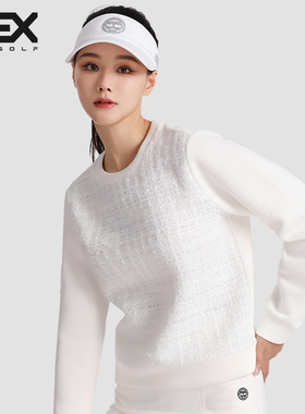 DEXGOLF高尔夫服装女士圆领卫衣秋季新款宽松时尚休闲长袖T恤白色
