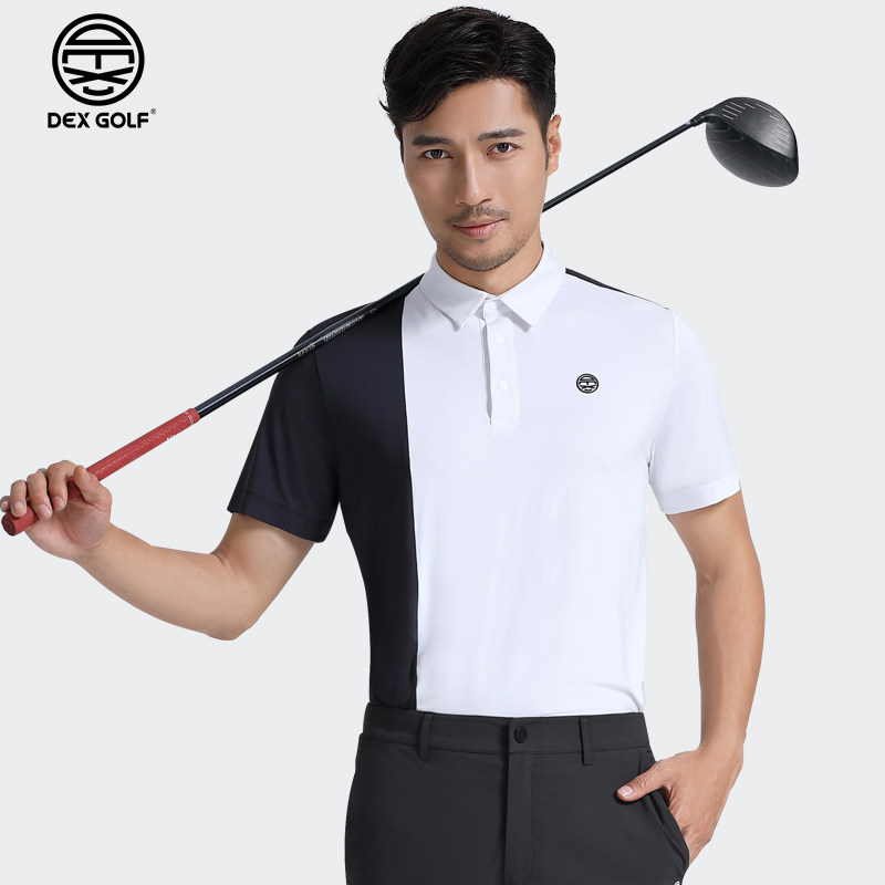 DEXGOLF高尔夫服装夏季男士短袖polo衫黑白拼色t恤运动商务上衣