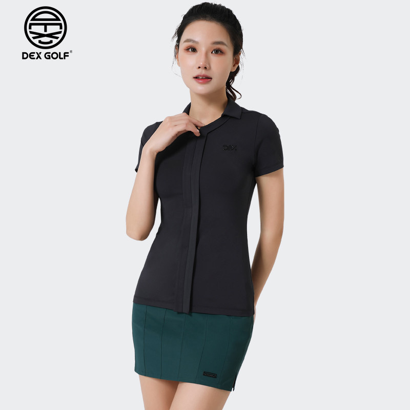 DEXGOLF韩国高尔夫服装女士t恤夏季速干V领短袖上衣户外休闲球衣