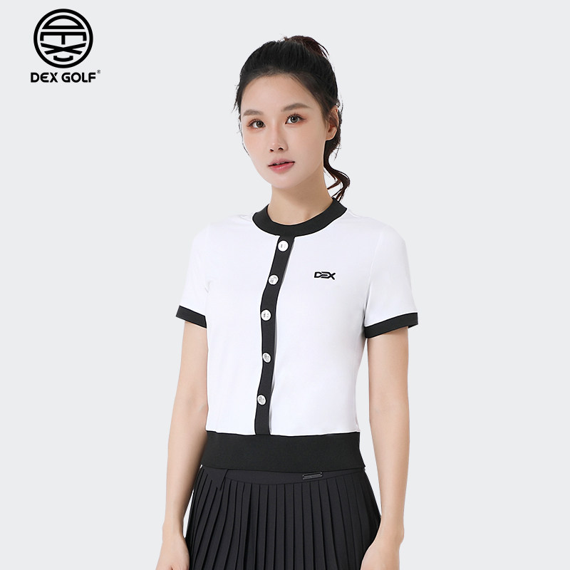 DEXGOLF韩国高尔夫服装新款夏季女短袖T恤休闲运动冰丝上衣黑白色