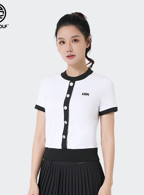 DEXGOLF韩国高尔夫服装新款夏季女短袖T恤休闲运动冰丝上衣黑白色