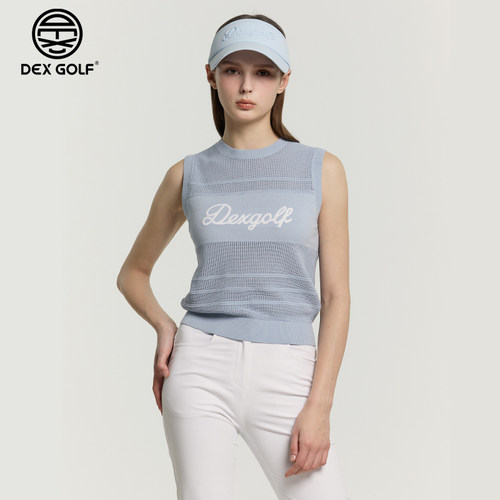 DEXGOLF高尔夫女士春夏新款设计感镂空格纹轻薄无袖背心针织马甲