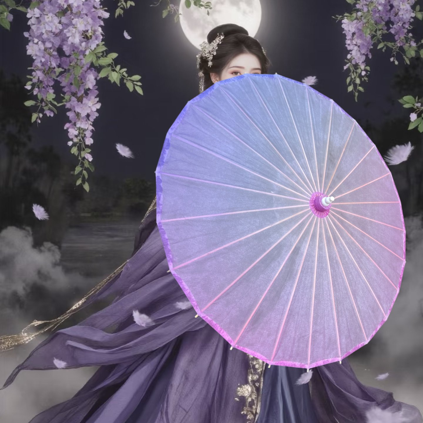 油纸伞古风防雨汉服旗袍摄影cos道具伞紫色渐变桐油纸伞吊顶装饰